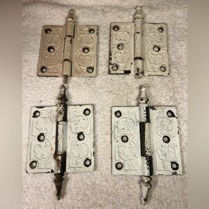 4 Vintage Decorative Cast Iron Door Steeple Hinges 3.5”X 3.5"